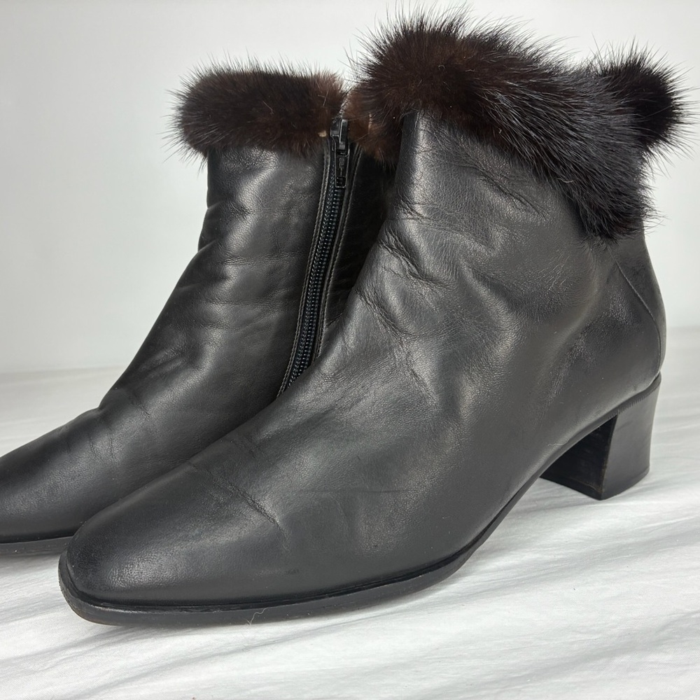 Zocal Elegant Black Leather Heeled Boots with faux Fur Trim, size 38